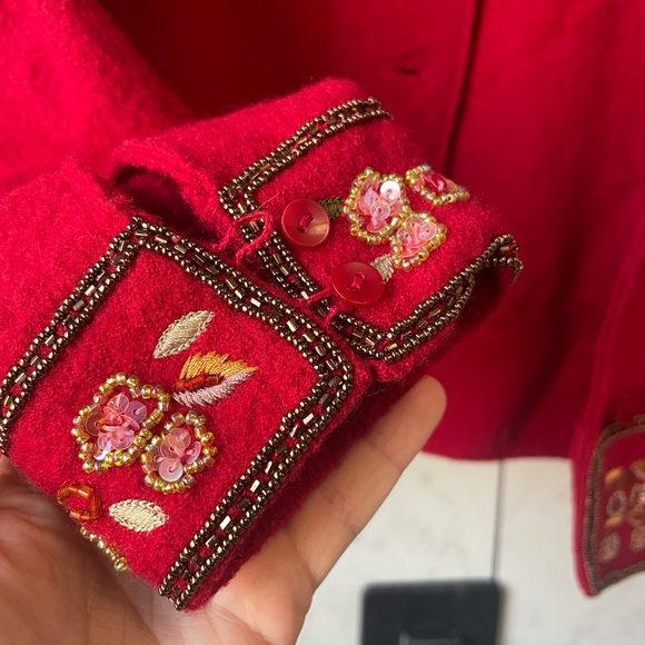 Handmade Red Sweater Jacket - Picture 2 of 4